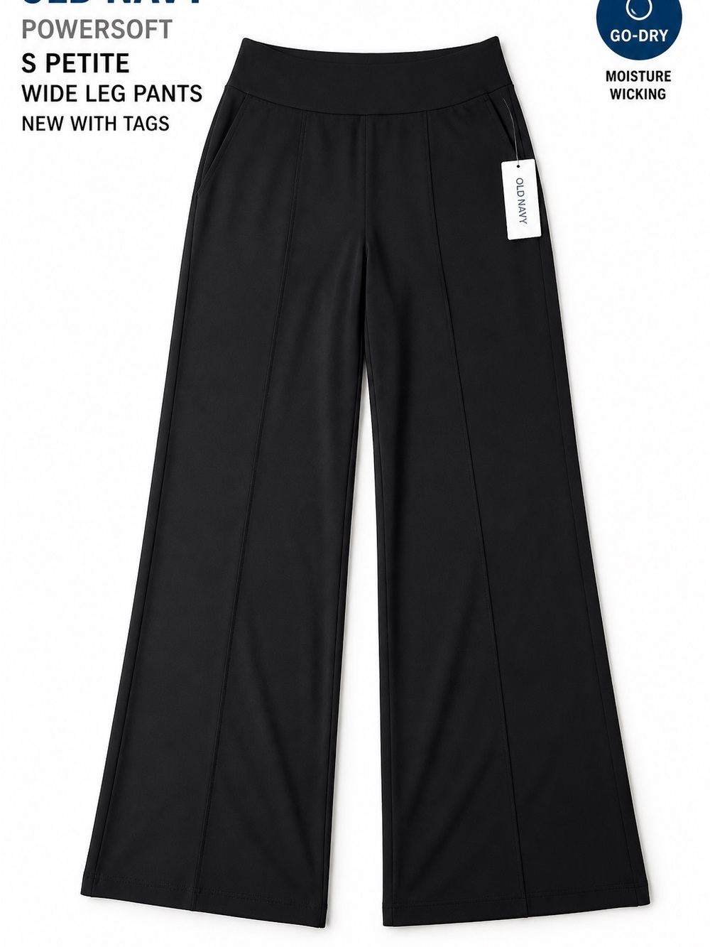 Old Navy Powersoft Wide Leg Pants S Petite NWT Black High Rise Athletic NEW